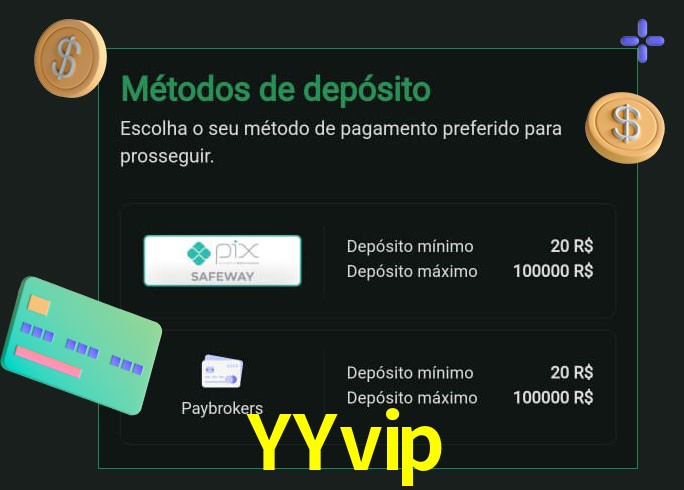 O cassino YYvip oferece uma grande variedade de métodos de pagamento